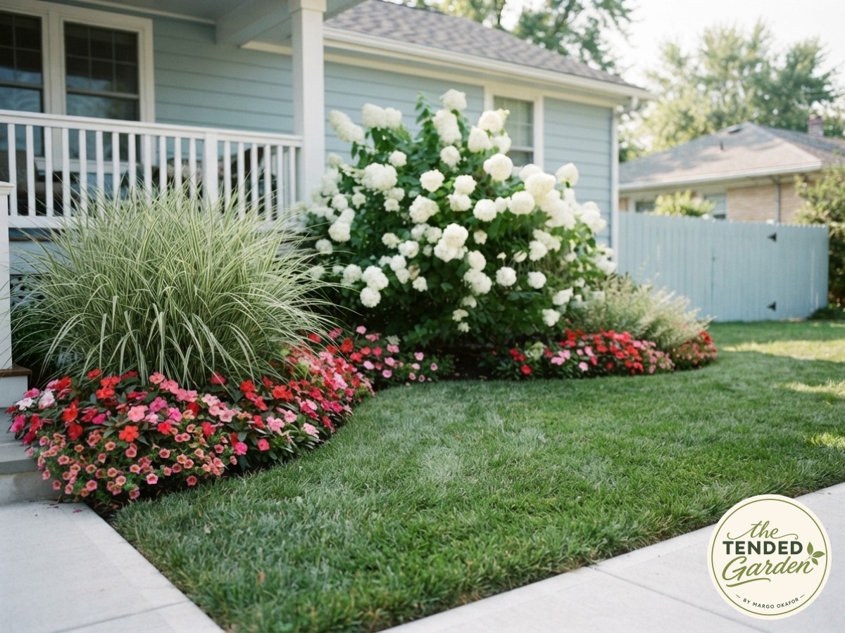 Reclaimed brick basketweave with lavender and rosemary brings cottage charm to side yard landscaping